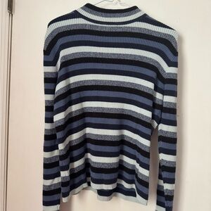 Valerie Stevens Women’s Blue Striped Ribbed Knit Mockneck
